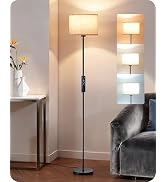 EDISHINE Upgraded Floor Lamps with 2 Lampshades, 63.7" Modern Standing Lamp with Foot Switch and ...