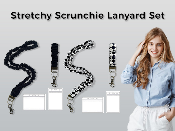 Stretchy Scrunchie Lanyard Set for ID Badges and Keys