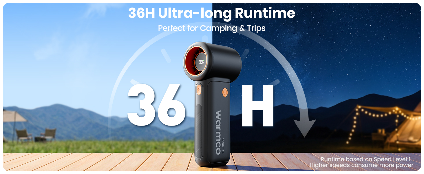 Warmco portable fan with 36 hours ultra-long runtime perfect for camping and trips