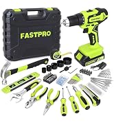 FASTPRO 177-Piece 20V Cordless Lithium-ion Drill Driver and Home Tool Set, Household Repairing To...
