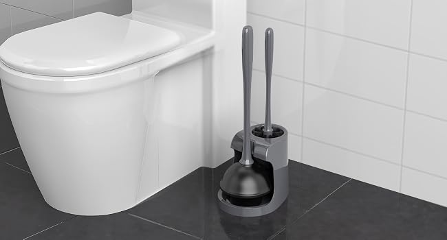MR.SIGA Toilet Plunger and Bowl Brush Combo for Bathroom Cleaning, Grey