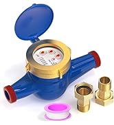 BOGERDACK DN20 Cold Water Meter, 3/4" NPT Thread Couplings, Horizontal Install, for Home, Garden ...