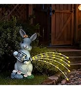 Foyucool Solar Garden Decor Watering Bunny Statues Outdoor, Outdoor Sculpture Figurine Statue Lig...