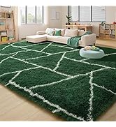FALARK Fluffy Area Rugs for Living Room Bedroom, Modern Geometric 4x6 Feet Green White Rug, Soft ...