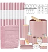 IMAVO Pink Bathroom Set,26Pcs Bathroom Accessories Set with PVEA Shower Curtain,Rugs,Trash Can,Tr...