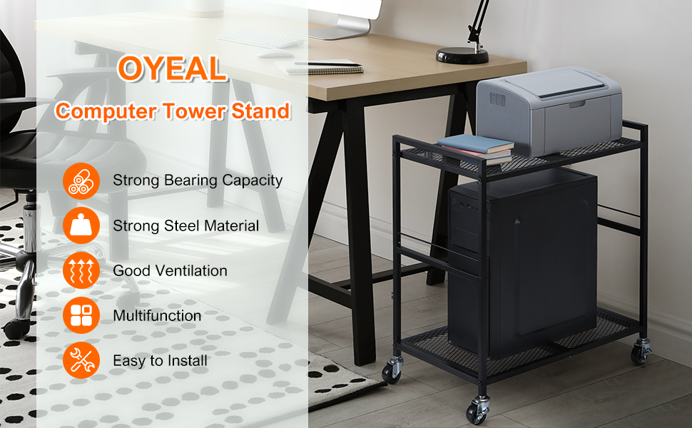 Printer Stand Printer Cart for Storage, Printer Table Multifunctional Metal Utility Shelves