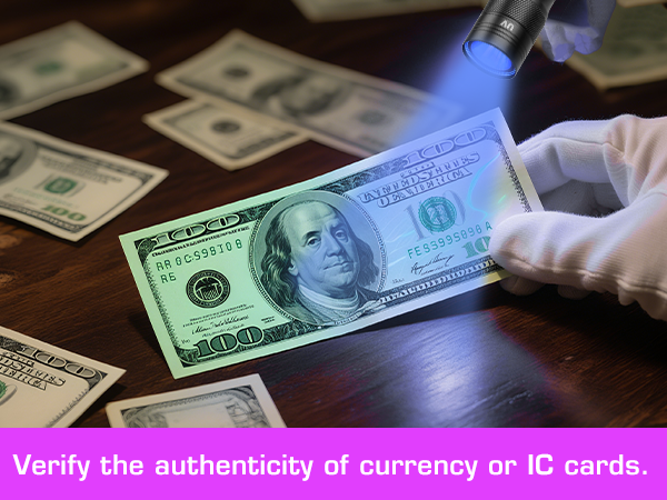 Verify the authenticity of currency or IC cards with this blacklight flashlight
