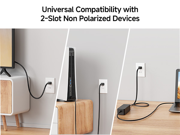 2 Pack 2 Prong TV Power Cord 10 ft, AC Power Cord Compatible with Samsung LG Sony