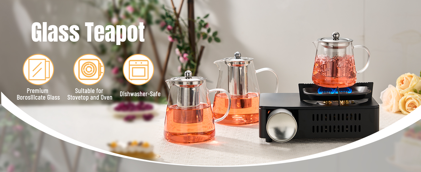 Glass Teapot Stovetop 18.6 OZ, Borosilicate Clear Tea Kettle
