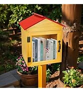 Outdoor Library Book Box Storage, Red Wooden Cabinet Little Literature Box for Neighborhoods Comm...