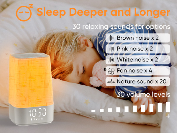 sound machine with night light, 30 soothing sounds and 30 level adjustable sound volume