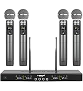 Phenyx Pro Wireless Microphone System, Metal Wireless Mic Set with 4 Cordless Mics, 4x25 UHF Adju...