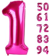 40 Inch Hot Pink 1 Balloon for First Birthday, 1st Number Balloons Birthday Decorations for Girl ...