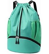 Hoedia Sports Drawstring Backpack - String Swim Gym Bag with Shoes Compartment and Wet Proof Pock...