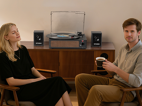 vinyl record player with speakers
