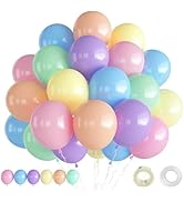Haolongfa Pastel Balloons, 12 Inch Pastel Rainbow Balloons, 60 Pcs Latex Macaron Balloon Assorted...