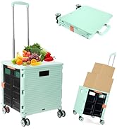 Foldable Utility Cart Folding Portable Rolling Crate Handcart Shopping Trolley Wheel Box with Lid...