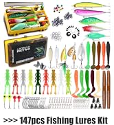 EXAURAFELIS Fishing Gear Fishing Lures Kit 147Pcs Tackle Box Millow Crankbait Spinnerbaits VIB Ji...