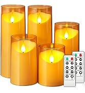 NURADA Flickering Flameless Candles: Acrylic LED Pillar Candles Battery Operated with Remote and ...