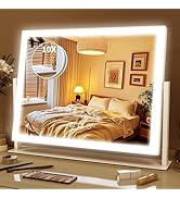 ROLOVE Lighted Makeup Mirror 16.3"x12.6", Hollywood Vanity Mirror with 10X Magnifier, 3 Color LED...