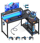 MOTPK L Shaped Gaming Desk with Power Outlet, Reversible Gaming Desk with Height Adjustable Monit...