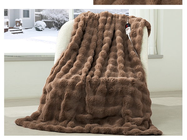 Faux Rabbit Fur Bubble Heated Blanket