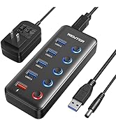 Powered USB Hub 3.0, Wenter 5-Port USB 3.0 Hub (4 Faster Data Transfer Ports+ 1 Smart Charging Po...