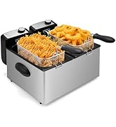 SUSTEAS Deep Fryer, 2 Baskets Electric Oil Fryer with 5.4QT/6L,3000W Timer Control Adjustable Tem...