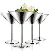 Peohud 4 Pack Stainless Steel Martini Glasses, 8 Oz Unbreakable Cocktail Glasses for Margarita, M...
