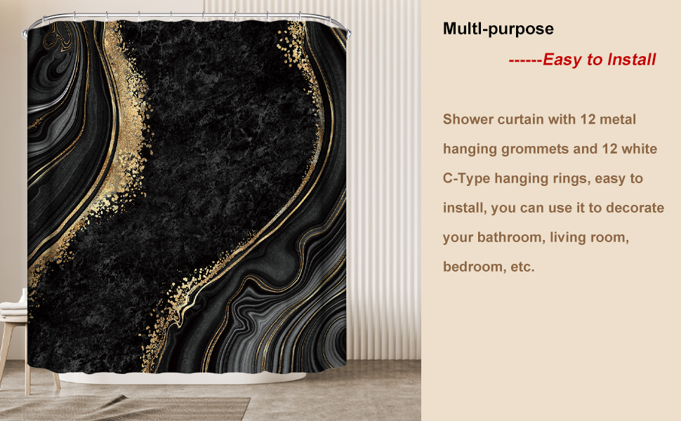 4Pcs Luxury Marble Sower Curtain Sets