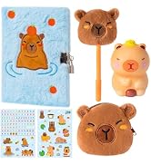 CY2SIDE 6PCS Capy Diary with Lock and Keys for Kids, Fun Animal Plush Secret Journal Diary Journa...
