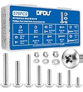 DFDU 570Pcs Phillips Pan Head Nuts and Bolts Assortment Kit#6-32#8-32#10-24 | 304 Stainless Steel...