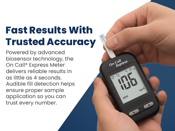 Diabetes meter with advanced biosensor technology and audible fill detection for accuracy