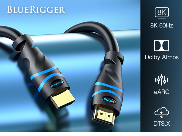 BLUERIGGER BLUERIGGER 8K HDMI Cable 48Gbps eARC dolby vision atmos cl3 rated hdcp 2.3 dynamic HDR