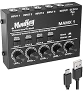 Moukey Mini Audio Mixer, DC 5V, 4 Stereo Ultra, Low Noise 4 Channel Line Mixer for Sub-Mixing, fo...