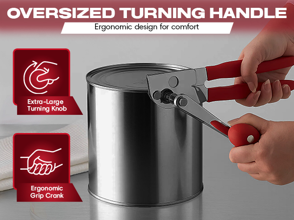 Can Opener Heavy Duty - Manual Hand Crank for Large Cans with Anti-Slip Grip - Stainless Steel