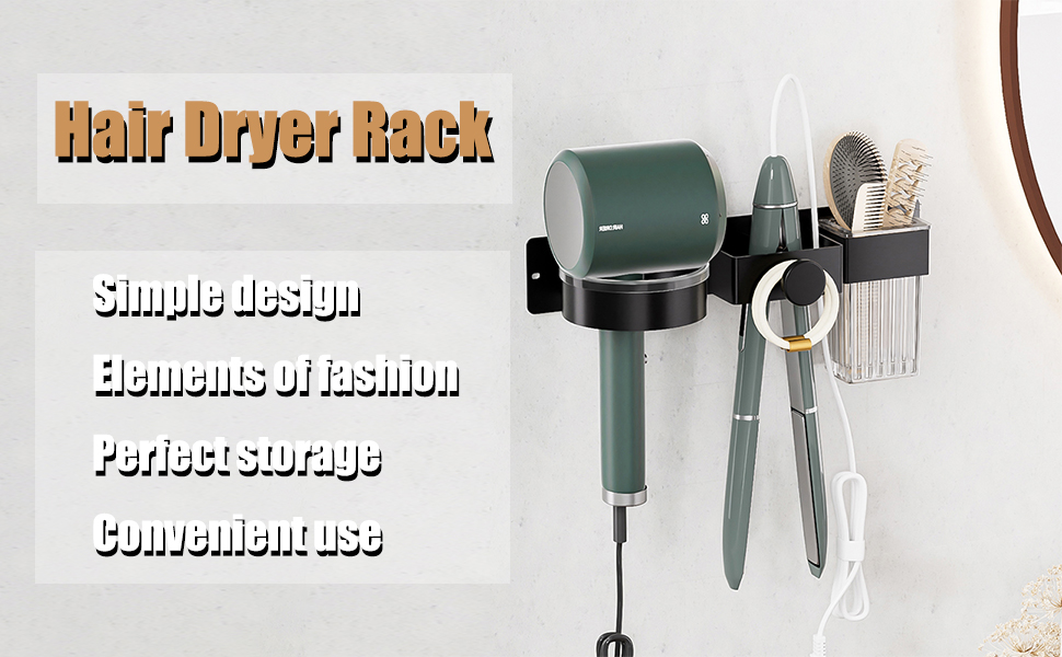 Wall Mounted Hair Dryer Holder,Metal Organizer with Storage for Flat Iron,Comb,Hair Accessories