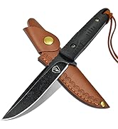AUBEY Fixed Blade Hunting Knife, EDC Full Tang Knife with Leather Sheath for Men Women, D2 Blade ...