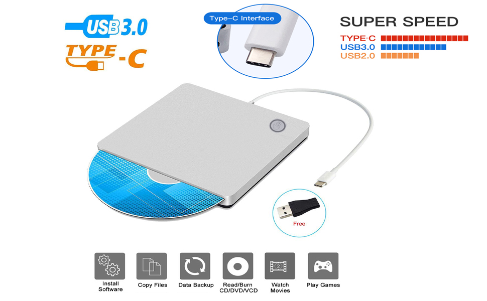  USB Type-C External CD DVD Drive