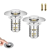 Universal Pop-Up Bathroom Sink Stopper, Stainless Steel Drain Strainer with Removable Filter Bask...
