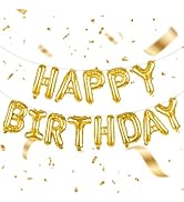 Gold Happy Birthday Balloons 16 Inch Mylar Foil Letters Birthday Sign Bunting Reusable for Girls ...