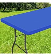 Smiry Rectangle Tablecloth, Elastic Fitted Flannel Backed Vinyl Tablecloths for 6ft Folding Table...