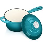 Enameled Cast Iron Sauce Pan with Lid, Leonyo 2 Quart Saucepan with Lid, Enamel Cast Iron Pot Dut...