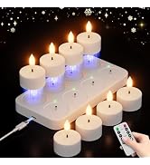 CAMCLIM Rechargeable Flameless Tea Lights Candles with Charging Station 8Pcs Battery Tea Lights w...