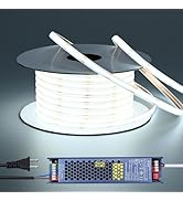 BENLUN 24V COB LED Strip Lights Outdoor Waterproof 65.6FT, 6000K Cool White Dimmable IP67 CRI 93 ...