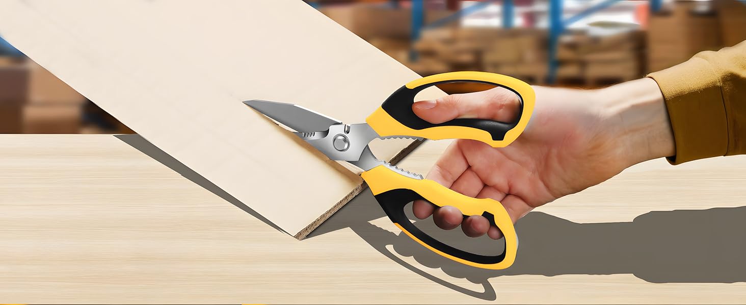 Sharp utility heavy duty scissors blades efficiently cut through cardboard,and more
