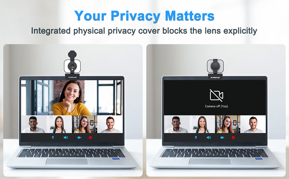 Web camera for desktop computer with privacy cover, secure laptop camera shutter, anti-spy security