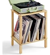 LELELINKY 2-Tier Bamboo Record Player Stand with Vinyl Record Storage up to 100 Albums, Boho Bedr...