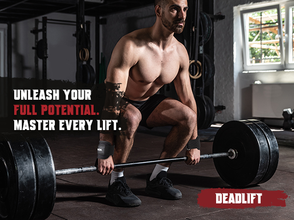 Athlete wearing UOPON deadlift straps to master a heavy lift.