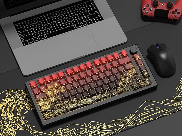 womier kanagawa keycaps,black/red key caps